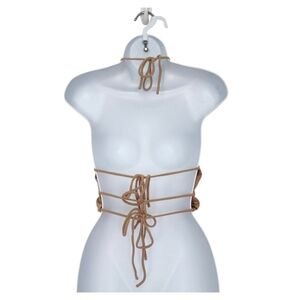 Forever 21 Ruched Bust Open Tie Back Halter Top Crop Small Festival Club Party.